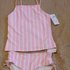 Old Navy Pink and White Striped Kids Bikini